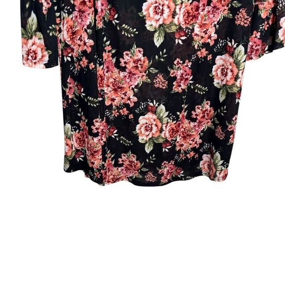 Siren Lily Blouse Women's 2X Floral Mesh V-Neck Short Sleeve Sheer Top Boho - Picture 3 of 11